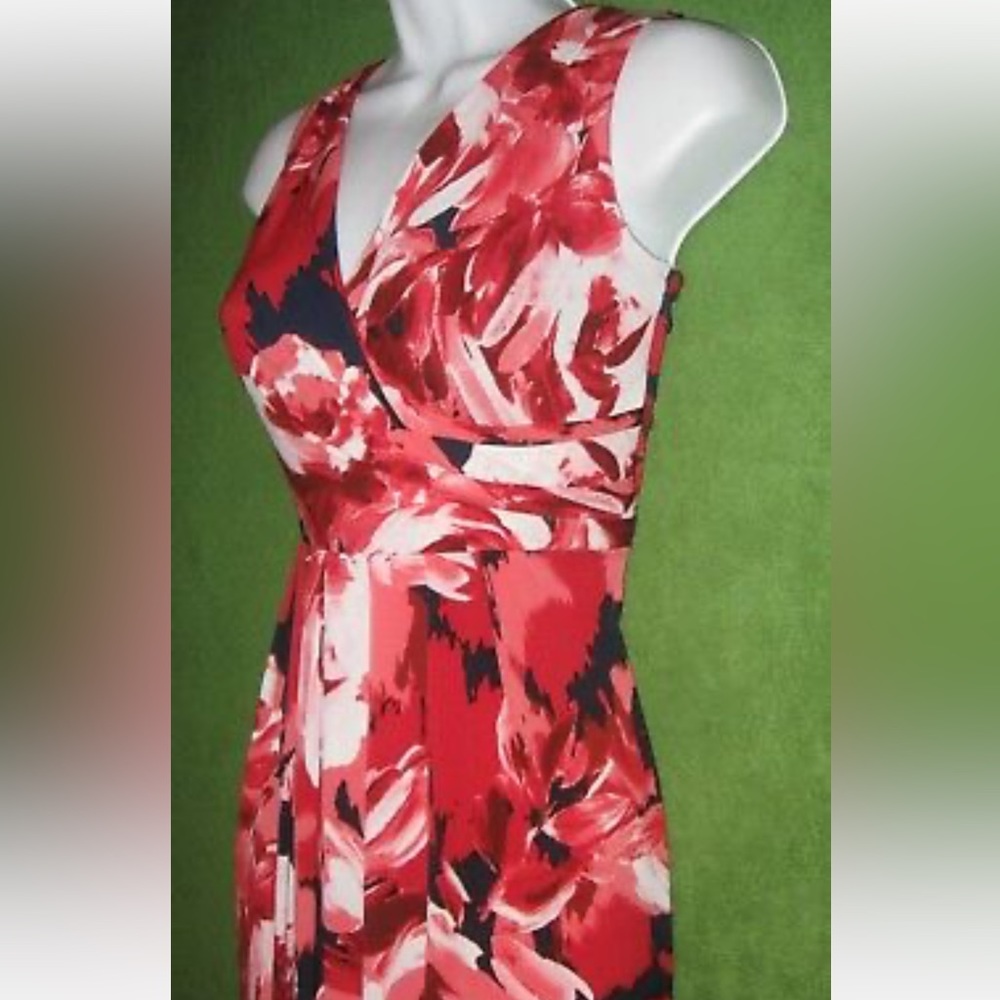 NWT Donna Ricco Navy Blue Red Abstract Floral Maxi Dress